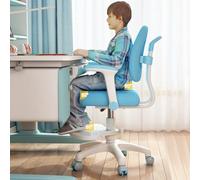 Chaise de bureau ergonomique pivotante pour enfants et adolescents, réglable en hauteur, repose-pieds et roues verrouillables, bleu