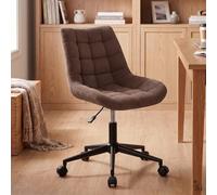 Chaise de bureau ergonomique VASILO pivotante en velours côtelé - Brun | 54 × 80-90 × 61 cm (L × H × P), réglable en hauteur, pivotante, piètement en métal, 5 roulettes, bureau