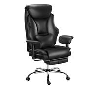 WOLTU Chaise de Bureau Ergonomique, Fauteuil de Direction, PU, Noir | Dossier Hautavec Appui-tête/Coussin Lombaire/Repose-Pieds Rétractable/Accoudoirs Réglables, Siège Remnbourré