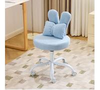 Chaise de bureau - Fauteuil coiffeuse pivotant - Réglable en hauteur - Motif oreilles de lapin - Velours teddy bleu