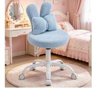 Chaise de bureau - Fauteuil coiffeuse Pivotant - velours ours - Réglable en Hauteur - Bleu