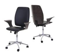 Chaise de bureau HWC-C54, bois courbé, chaise pivotante, similicuir design bois de noyer, tissu noir