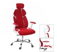 Chaise de bureau HWC-F12, chaise pivotante, tissu + similicuir rouge/blanc