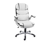 Chaise de bureau HWC-F80 chaise pivotante, fauteuil directorial, similicuir blanc