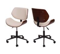 Chaise de bureau HWC-G25 bois cintré aspect noyer rétro pivotante réglable en hauteur crème