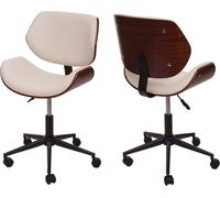 Chaise de bureau HWC-G25 bois cintré aspect noyer rétro pivotante réglable en hauteur crème