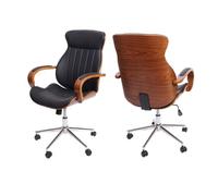 Chaise de bureau HWC-H39, pivotante, fauteuil, bois courbé, aspect noyer, similicuir noir
