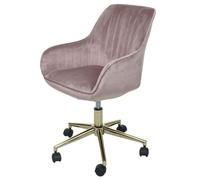Chaise de bureau HWC-J62, chaise pivotante chaise de bureau chaise inclinable, velours avec accoudoirs pied doré rose