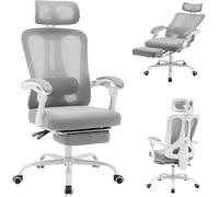 Chaise de Bureau Inclinable,PROMIRACAL,Mesh Respirant,Repose-Pieds Extensible,Accoudoirs Réglables,Appui-Tête Confort,Gris