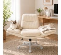 Chaise de Bureau Jambes Croisées Bouclé, à Roulettes, Réglable, Crème | Criss Cross Chair | accoudoirs réglables 3 positions | fonction bascule | pivotante à 360° | télétravail & coiffeuse