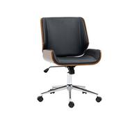 Chaise de bureau manager design vintage pivotante hauteur réglable bois peuplier acier chromé revêtement mixte synthétique tissu noir