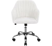Chaise de Bureau Mobile en Velours Fauteuil 5 Roulettes à 360° Hauteur Réglable Cadre en Métal Charge 136kg Ivoire-Yaheetech