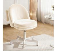 Chaise de bureau pivotante - Sans accoudoirs - Velours blanc - Hauteur réglable - Roulettes 360°