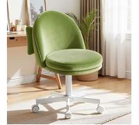 Chaise de bureau pivotante - Sans accoudoirs - Velours vert - Dossier et hauteur réglables - Sur roulettes