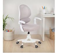Chaise de Bureau pour Enfant ISLA Grise Pivotante avec Repose-Pied et Accoudoirs, Assise Rembourrée et Réglable