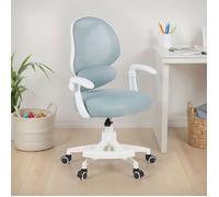 Chaise de Bureau pour Enfant ISLA Verte Pivotante avec Repose-Pied et Accoudoirs, Assise Rembourrée et Réglable