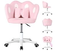 Chaise de bureau pour enfants, chaise de maquillage pivotante à 360°, chaise d'ordinateur pour enfants à hauteur réglable avec coussin en forme d'arc, pours la chambre ou la salle d'étude Rose