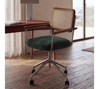 Chaise de bureau réglable à roulettes en velours vert et cannage en rotin 56x84.5x56cm Vert