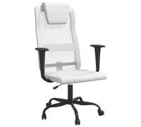 Chaise de bureau réglable en hauteur en maille blanche et cuir synthétique avec accoudoirs, appuie-tête, structure en métal, pivotante à 360 ° pour bureau et bureau à domicile
