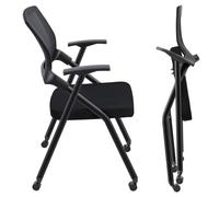 Chaise de bureau réunion pliable ergonomique en maille avec accoudoirs et roulettes PU, idéale pour réception et conférence - Noir