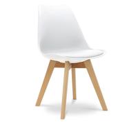 Chaise de bureau scandinave blanche - Pieds bois et assise confort simili cuir - Style nordique pour bureau ou maison