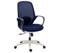 Chaise de bureau Shelly tissu et maille - Structure blanche - avec accoudoirs fixes - Mécanisme basculant centré - Pied blanc - Marine