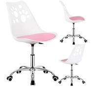 SPRINGOS Chaise de bureau réglable en hauteur - Ergonomique avec roulettes et rembourrage - Idéale pour l'apprentissage et les loisirs - Blanc et rose Pour enfants dès 6 ans