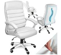 Chaise de bureau - TECTAKE - Fauteuil de bureau PAUL avec des accoudoirs rembourrés en cuir syntéhtique, réglable- Blanc