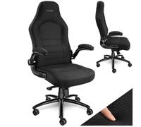 Chaise de bureau - TECTAKE - Fauteuil de bureau SPRINGSTEEN ergonomique, revêtement en tissu, accoudoirs pliable - Noir