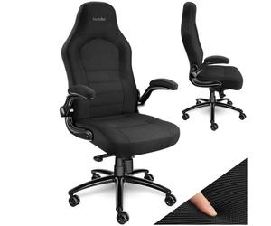 Chaise de bureau - TECTAKE - Fauteuil de bureau SPRINGSTEEN ergonomique, revêtement en tissu, accoudoirs pliable - Noir