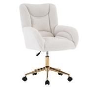 Chaise de bureau Teddy réglable en hauteur, base métallique dorée, 64x62x97 cm, Blanc Aosom France