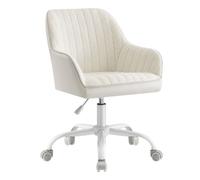 Chaise de Bureau, Tissu Peluche Respirant et PU, Rembourrage en Mousse, Hauteur Réglable, Beige Cappuccino et Blanc Nuage