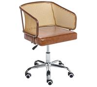 Beliani Chaise de Bureau Retro en Cuir PU et Rotin PE Tresse Viennoise Dossier Réglable Pivotant Marron Tucson