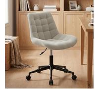 Chaise de bureau VASILO Fauteuil en Velours Côtelé Beige avec Piétement en Métal Laqué Noir, Assise Réglabe en Hauteur