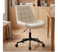Chaise de bureau VASILO Fauteuil en Velours Côtelé Blanc Crème avec Piétement en Métal Laqué Noir, Assise Réglabe en Hauteur