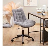 Chaise de bureau VASILO Fauteuil en Velours Côtelé Gris avec Piétement en Métal Laqué Noir, Assise Réglabe en Hauteur