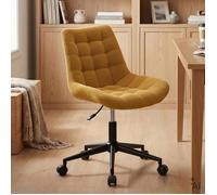 Chaise de bureau VASILO Fauteuil en Velours Côtelé Jaune Moutarde avec Piétement en Métal Laqué Noir, Assise Réglabe en Hauteur