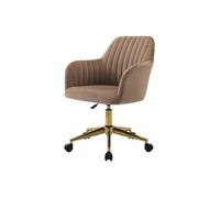 Chaise de bureau en Velours Beige et doré - Hauteur réglable - ELEANA