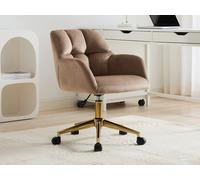 Chaise de bureau en Velours Beige et doré - Hauteur réglable - PEGA de