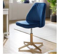 FineBuy Chaise de Bureau Velours Bleu, Chaise Pivotante sans Roulettes | chaise coque réglable en hauteur jusqu'à 120 kg, chaise de travail dossier pour le télétravail, revêtement doux en velours