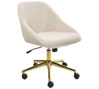 Chaise de Bureau Velours Réglable Pivotant Pieds Dorés Métal Siège Beige Clair