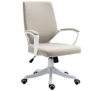Chaise de bureau Vinsetto avec fonction bascule dossier réglable hauteur épaissement rembourré ergonomique 360°-Roues en polyester, nylon, PP Beige+Blanc 62x69x92-100 cm
