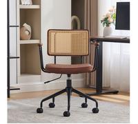 Chaise de bureau vintage EVRYAE pivotante réglable avec accoudoirs, cannage synthétique et assise PU marron
