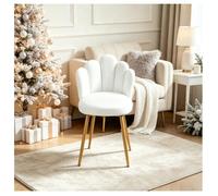 Chaise de coiffeuse Blanc élégant - Forme de Pétale - Revêtement en Velours - Grande Capacité de Charge