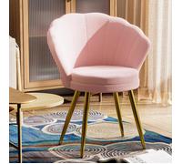 Chaise de coiffeuse en velours avec pieds en métal doré -XJING Chaise coquillage adulte, idéale pour la chambre, rose 42x40x80cm