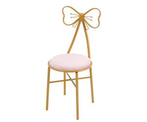 Chaise de coiffeuse papillon en velours rose doré 100 kg | Élégante chaise de cocktail avec dossier et rembourrage en flanelle douce pour chambre à coucher, salon de manucure et