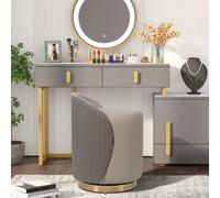 Chaise de coiffeuse ronde nappa, pivotante à 360°, détails dorés - Tabouret moderne pour la chambre ou le salon Élégant tabouret de coiffeuse avecCe tabouret est recouvert de cuir nappa doux et agréab