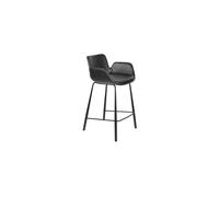 Chaise de comptoir en cuir PU noir, piètement en acier noir, style industriel - Zuiver, Brit ll - 54x57x92 cm