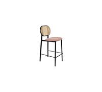 Chaise de comptoir en rotin et tissu rose, assise rembourrée, dossier tissé - Zuiver, Spike - 53x43x94 cm