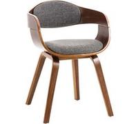 CLP Chaise Design Retro Kingston Tissu Coque bois avec Accoudoirs et Siège Rembourré, Noyer/Gris clair 73 cm